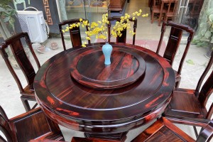 老挝大红酸枝国色天香圆桌寓意阖家团圆,让家更温馨!