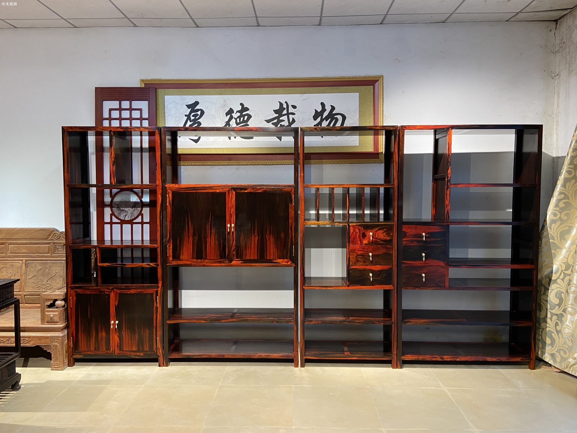 凭祥匠心居红木家具老挝大红酸枝四组合中式书架生产厂家