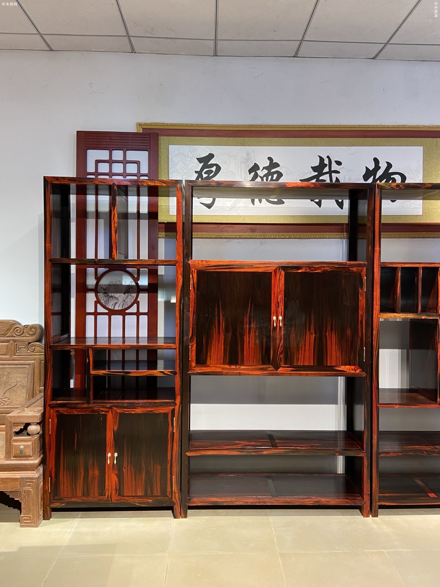 凭祥匠心居红木家具老挝大红酸枝四组合中式书架生产厂家供应商