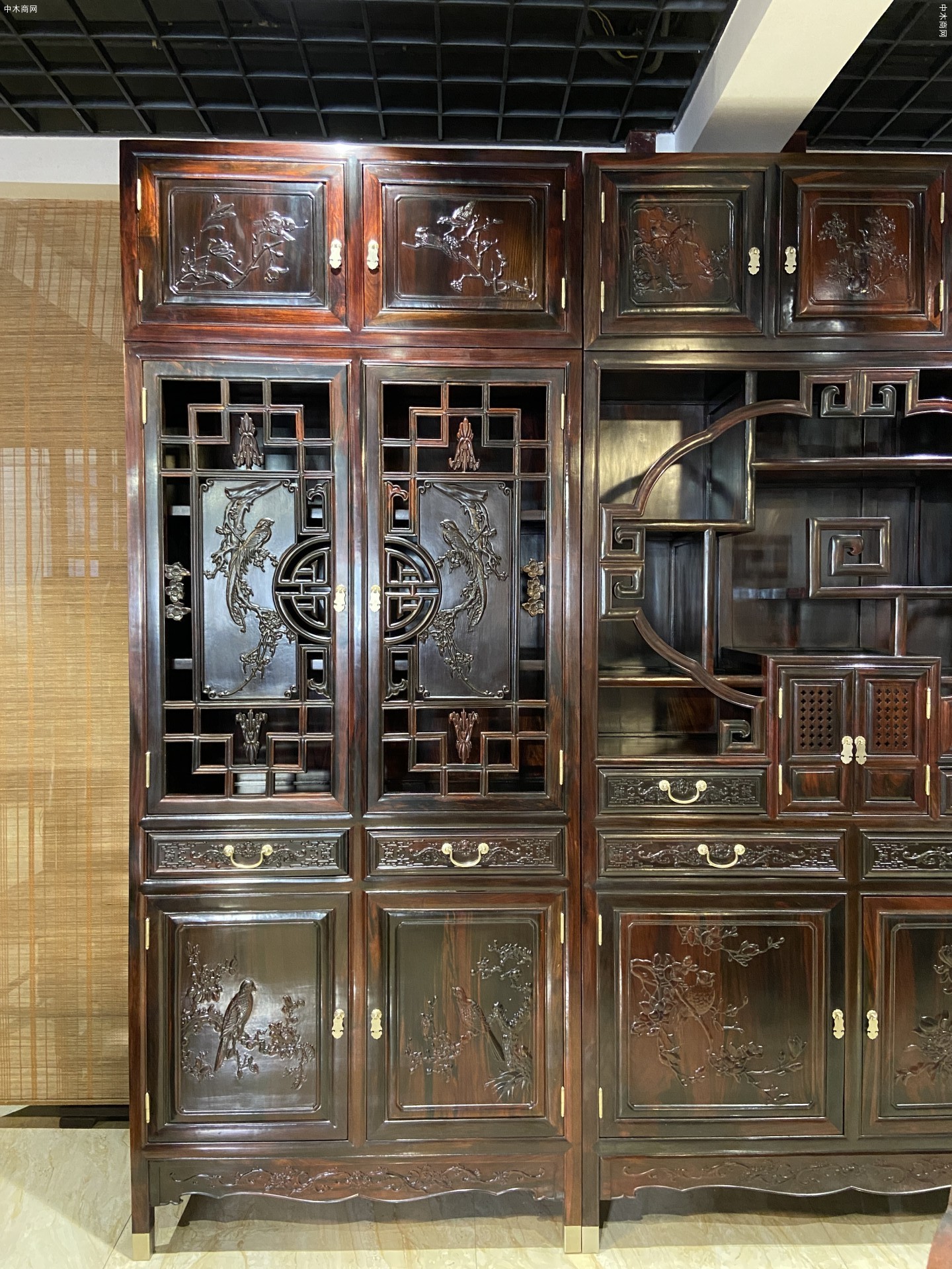 凭祥匠心居红木家具老挝大红酸枝三组合顶箱书柜生产厂家图片