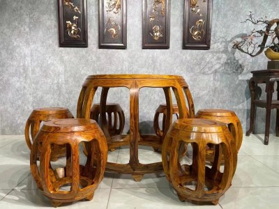 凭祥龙之涵红木家具越南黄花梨️圆鼓凳子图片价格