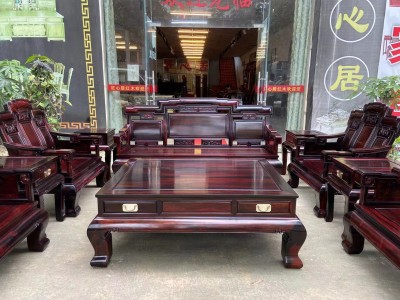 凭祥匠心居红木家具黑料极品老挝大红酸枝步步高沙发十件套价格图2
