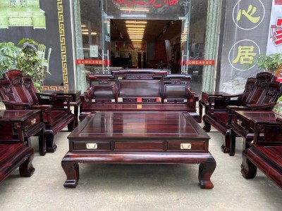 凭祥匠心居红木家具黑料极品老挝大红酸枝步步高沙发十件套价格图2
