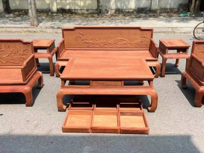 凭祥龙之涵红木家具缅甸花梨大果紫檀荷花宝座沙发厂家批发图7