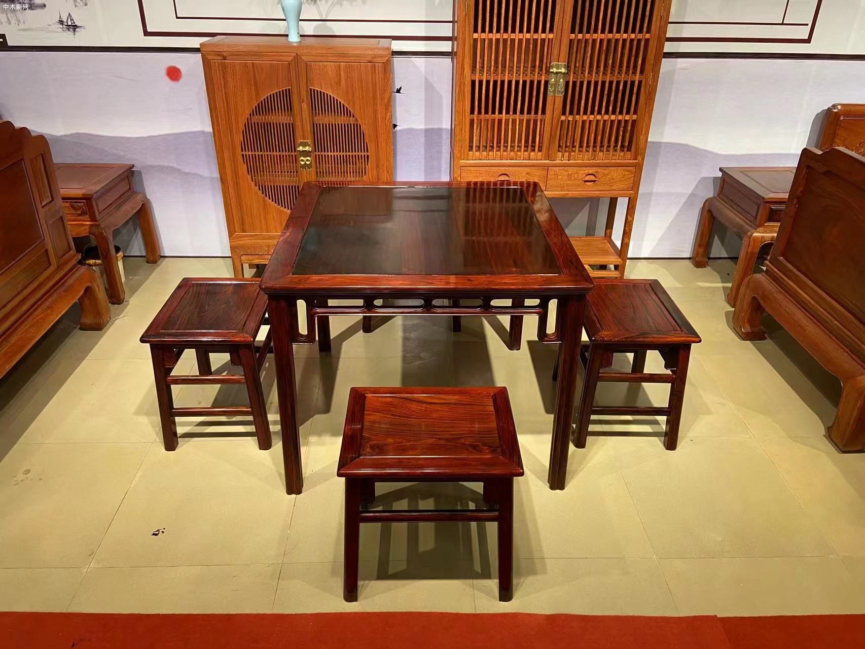 凭祥匠心居红木家具老挝大红酸枝明式休闲桌五件套价格