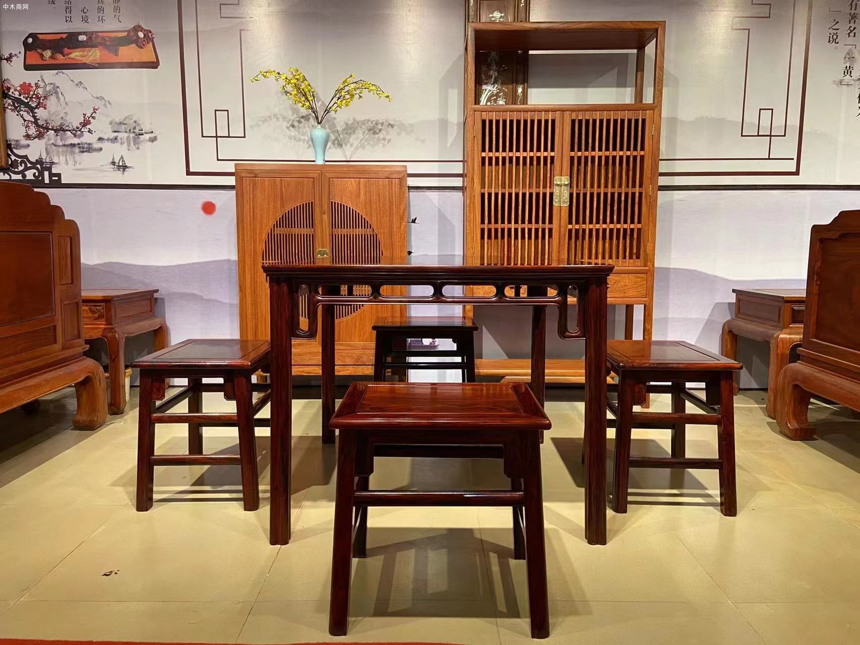 凭祥匠心居红木家具老挝大红酸枝明式休闲桌五件套价格图片