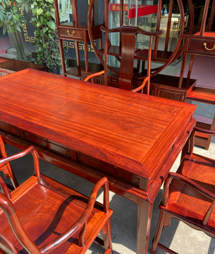 凭祥匠心居红木家具黑红老料缅甸红花梨茶桌一桌五椅多少钱品牌