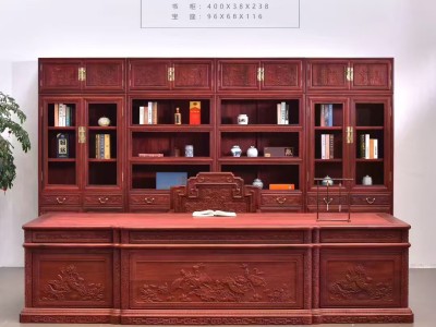 血檀白呸4米荷花书柜四组合图7