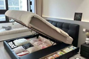 带抽屉带储物箱体头层牛皮大床